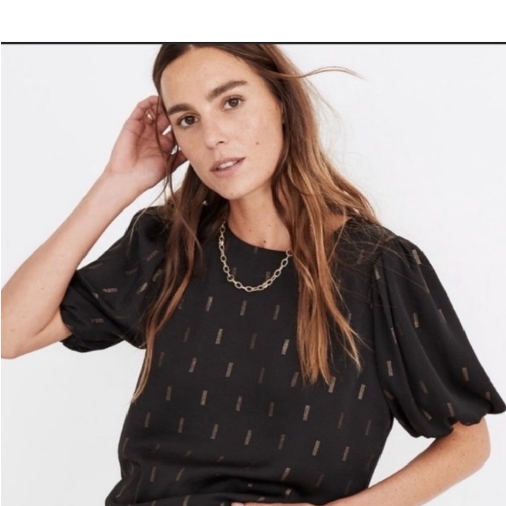 Madewell Black and Gold Puff Sleeve Top Size XS